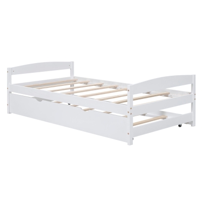 Twin Size Platform Bed with Twin Size Trundle, White