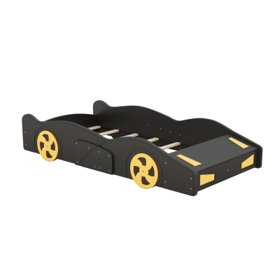 Twin Size Race Car-Shaped Platform Bed with Wheels and Storage, Black