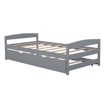Twin Size Platform Bed with Twin Size Trundle, Gray