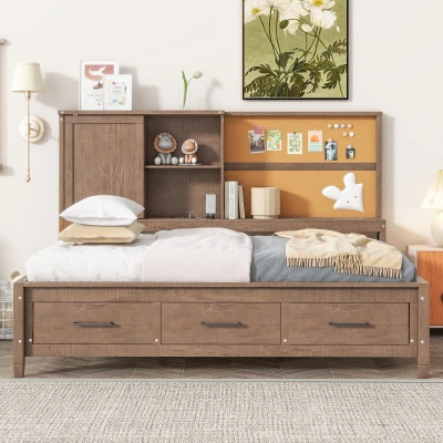 Twin Size Lounge Daybed with Storage Shelves, Wood