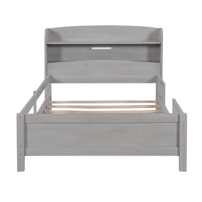 Wood Twin Size Platform Bed with Built-in LED Light, Antique Gray