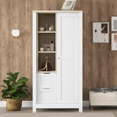 Bedroom Storage Wardrobe with Hanging Rods, White