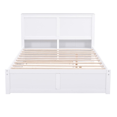 Full Size Storage Platform Bed with Pull Out Shelves, White