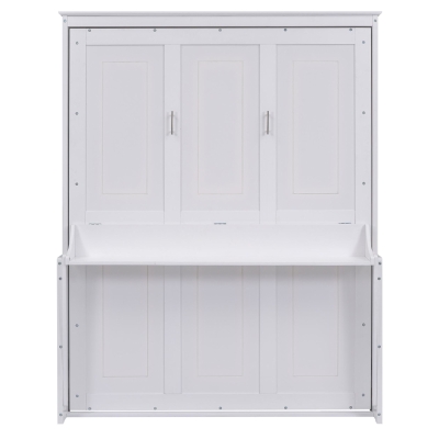Space-Saving Design Queen Size Murphy Bed with Shelf, White