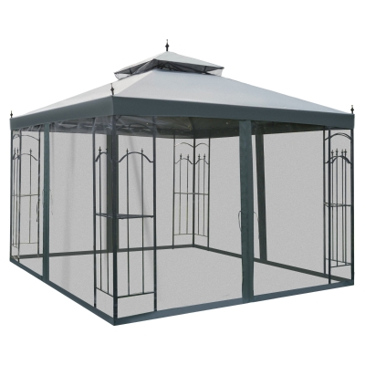 Outsunny 10' x 10' Patio Gazebo with Shelves, Gray