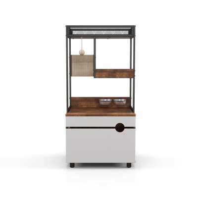 Cat Litter Box Enclosure with Cat Tree Tower, White+Vintage