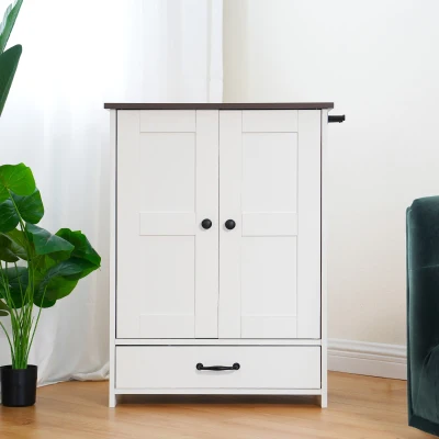 Storage Dog Feeding Station with Hidden Bowls, White+Deep Walnut