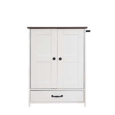 Storage Dog Feeding Station with Hidden Bowls, White+Deep Walnut