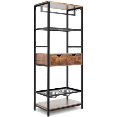 Feeding Station for Large and Medium Dogs or Cats with Height Adjustable Bowls, Black+Vintage