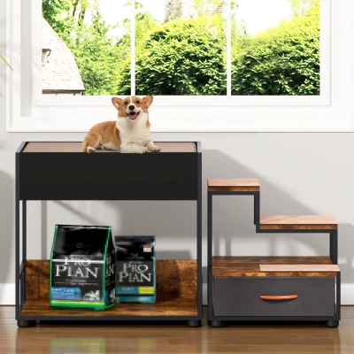 Dog Window Perch with Steps, Black+Vintage