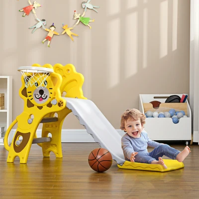 Qaba 2-in-1 Toddler Slide with Basketball Hoop, 18-36 Months