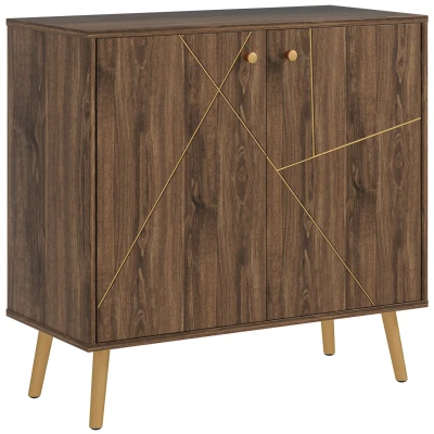 HOMCOM Sideboard Storage Cabinet with Luxurious Steel Lines, Brown