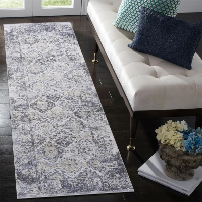 Naar 2x8 Abstract Stain-Resistant Area Rug with Cotton Backing, Grey+Blue