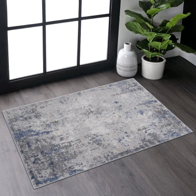 Naar 2x3 Abstract Stain-Resistant Area Rug with Non-Shedding Design, Silver