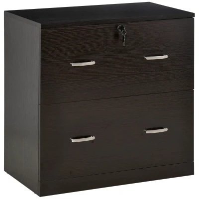 Vinsetto 2 Drawer File Cabinet with Lock, Office Filing Cabinet, Hanging Bar for Letter Size, Home Office, Espresso