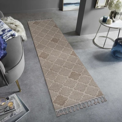 Naar 2x8 Indoor Outdoor Stain-Resistant Area Rug with Medium Pile Height, Cream