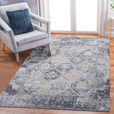 Naar 5x7 Traditional Stain-Resistant Area Rug with Cotton Backing, Grey+Blue