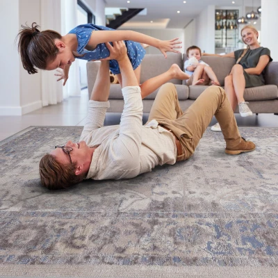 Naar 8x10 Stain-Resistant Area Rug with Cotton Backing, Brown+Beige