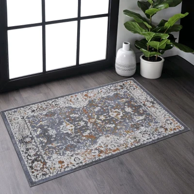 Naar 2x3 Stain-Resistant Area Rug with Non-Shedding Design and Cotton Backing, Blue