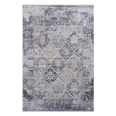 Naar 6x9 Stain-Resistant Area Rug with Cotton Backing, Grey+Blue