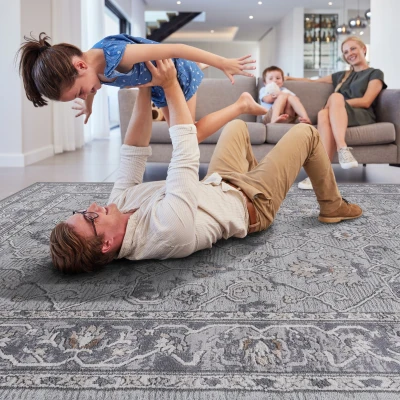 Naar 8x10 Stain-Resistant Soft Area Rug with Cotton Backing, Ivory+Grey