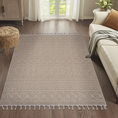 Naar 6x9 Geometric Indoor Outdoor Stain-Resistant Area Rug with Medium Pile Height, Mocha