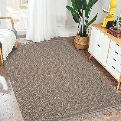 Naar 5x7 Geometric Indoor Outdoor Stain-Resistant Area Rug with Medium Pile Height, Mocha