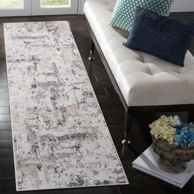Naar 2x8 Stain-Resistant Area Rug with Cotton Backing, Cream+Brown