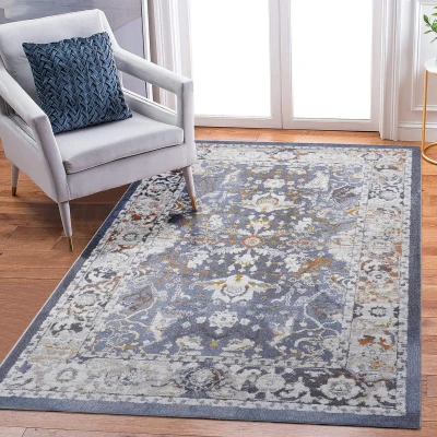 Naar 5x7 Traditional Stain-Resistant Area Rug with Non-Shedding Design and Cotton Backing, Blue