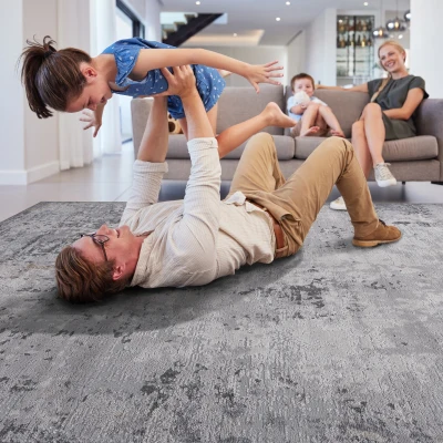 Naar 8x10 Abstract Stain-Resistant Area Rug with Non-Shedding Design, Ivory+Taupe
