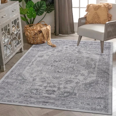 Naar 5x7 Stylish Stain-Resistant Area Rug with Non-Shedding Design, Silver