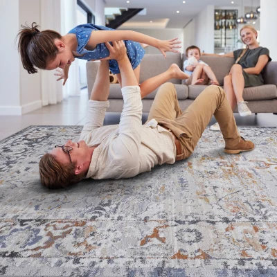 Naar 8x10 Stain-Resistant Area Rug with Cotton Backing, Ivory+Grey