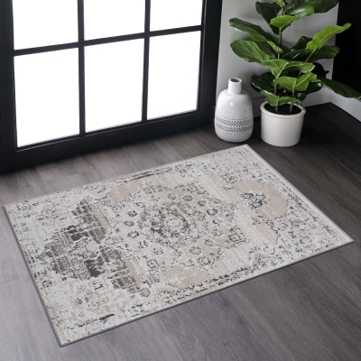 Naar 2x3 Traditional Stain-Resistant Area Rug with Cotton Backing, Cream