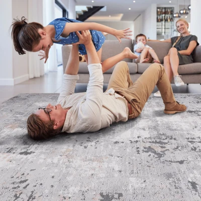 Naar 8x10 Abstract Stain-Resistant Area Rug with Cotton Backing, Grey
