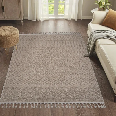 Naar 6x9 Indoor Outdoor Stain-Resistant Area Rug with Medium Pile Height, Beige