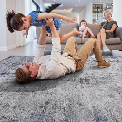 Naar 8x10 Abstract Stain-Resistant Area Rug with Cotton Backing, Silver
