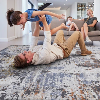 Naar 8x10 Abstract Stain-Resistant Area Rug with Cotton Backing, Ivory+Navy