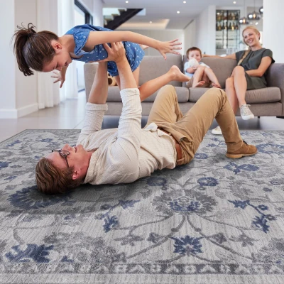 Naar 8x10 Stain-Resistant Area Rug with Cotton Backing, Blue