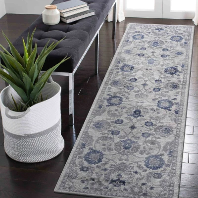 Naar 2x8 Stain-Resistant Rug with Cotton Backing, Blue