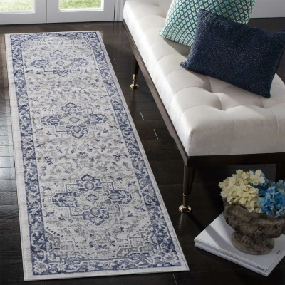 Naar 2x8 Stain-Resistant Area Rug with Cotton Backing, Blue+Grey
