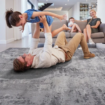 Naar 8x10 Stain-Resistant Area Rug with Non-Shedding Design and Cotton Backing, Grey