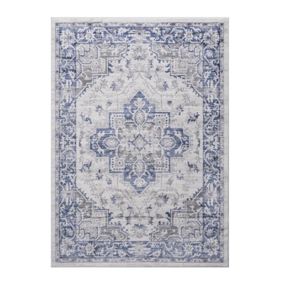 Naar 5x7 Stain-Resistant Area Rug with Cotton Backing, Blue+Grey