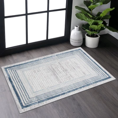 Naar 2x3 Stain-Resistant Area Rug with Cotton Backing, Blue