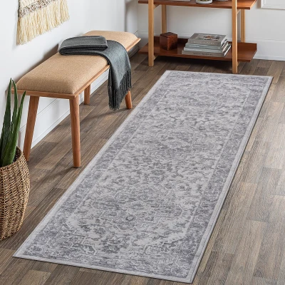 Naar 2x8 Stain-Resistant Area Rug with Non-Shedding Design and Cotton Backing, Silver