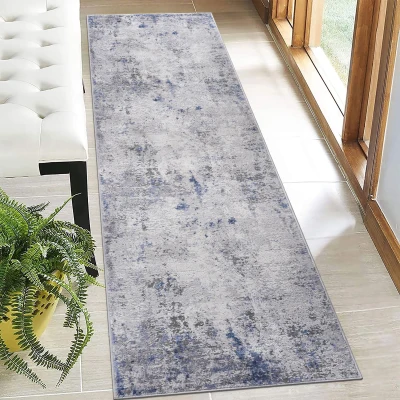 Naar 2x8 Abstract Stain-Resistant Area Rug with Non-Shedding Design, Silver
