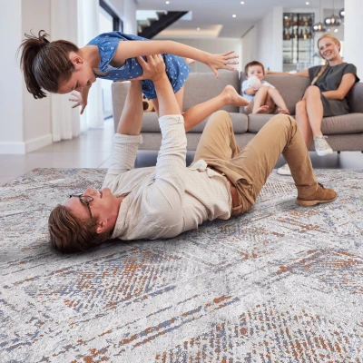Naar 8x10 Geometric Stain-Resistant Area Rug with Non-Shedding Design and Cotton Backing, Beige