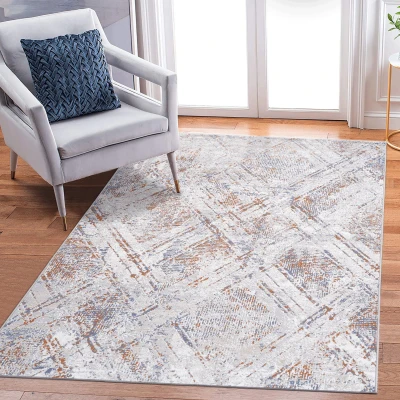 Naar 5x7 Geometric Stain-Resistant Area Rug with Non-Shedding Design and Cotton Backing, Beige