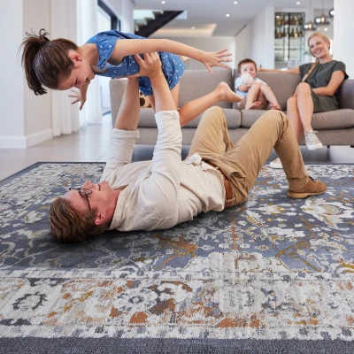 Naar 6x9 Traditional Stain-Resistant Area Rug with Non-Shedding Design and Cotton Backing, Blue