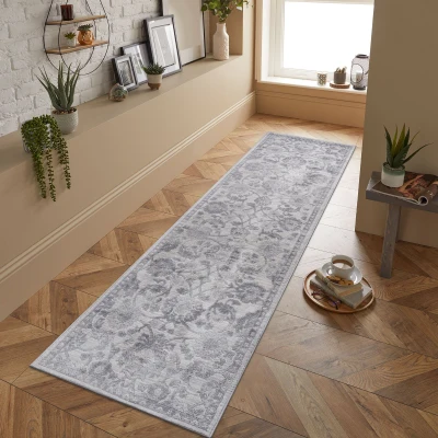 Naar 2x8 Abstract Stain-Resistant Area Rug with Cotton Backing, Grey