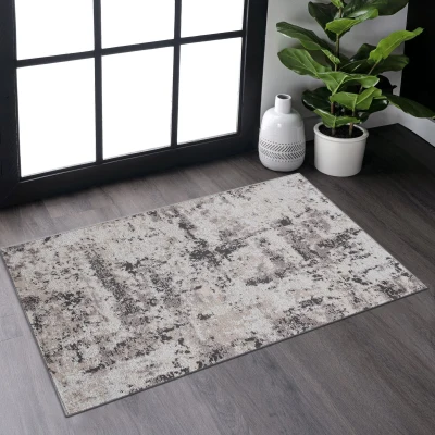 Naar 2x3 Stain-Resistant Area Rug with Cotton Backing, Cream+Brown